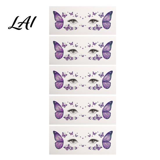 Eye Tail Stickers 5 Sheets Glitter Butterfly Stickers Temporary Face Tattoos for Kids Party Kids Cartoon Decals Festival Makeup Decor Easy Makeup