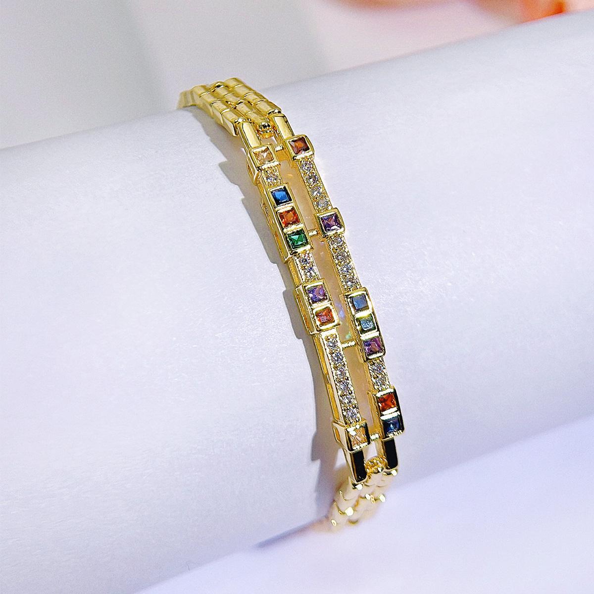 

WWJ All-Match Fashion Hollow Retro Ethnical Color Zirconia Strand Bracelet Wedding Bank Party Woman Palace Golden Jewelry Jewellery золотой