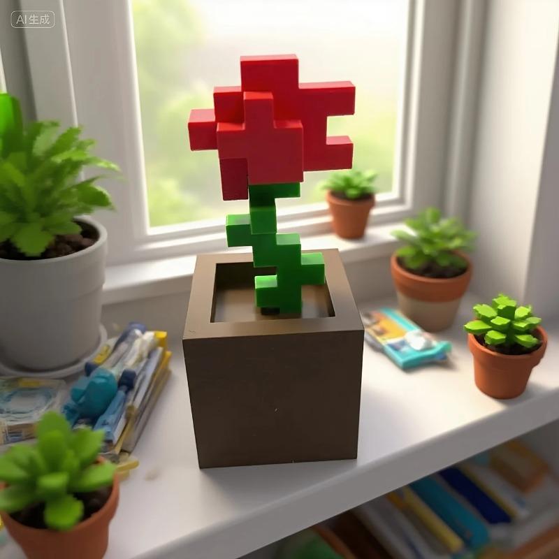 Pixel rose decoration, 3D printed unique floral decoration, plastic flower products suitable for bedside tables, desktops, furniture decorations