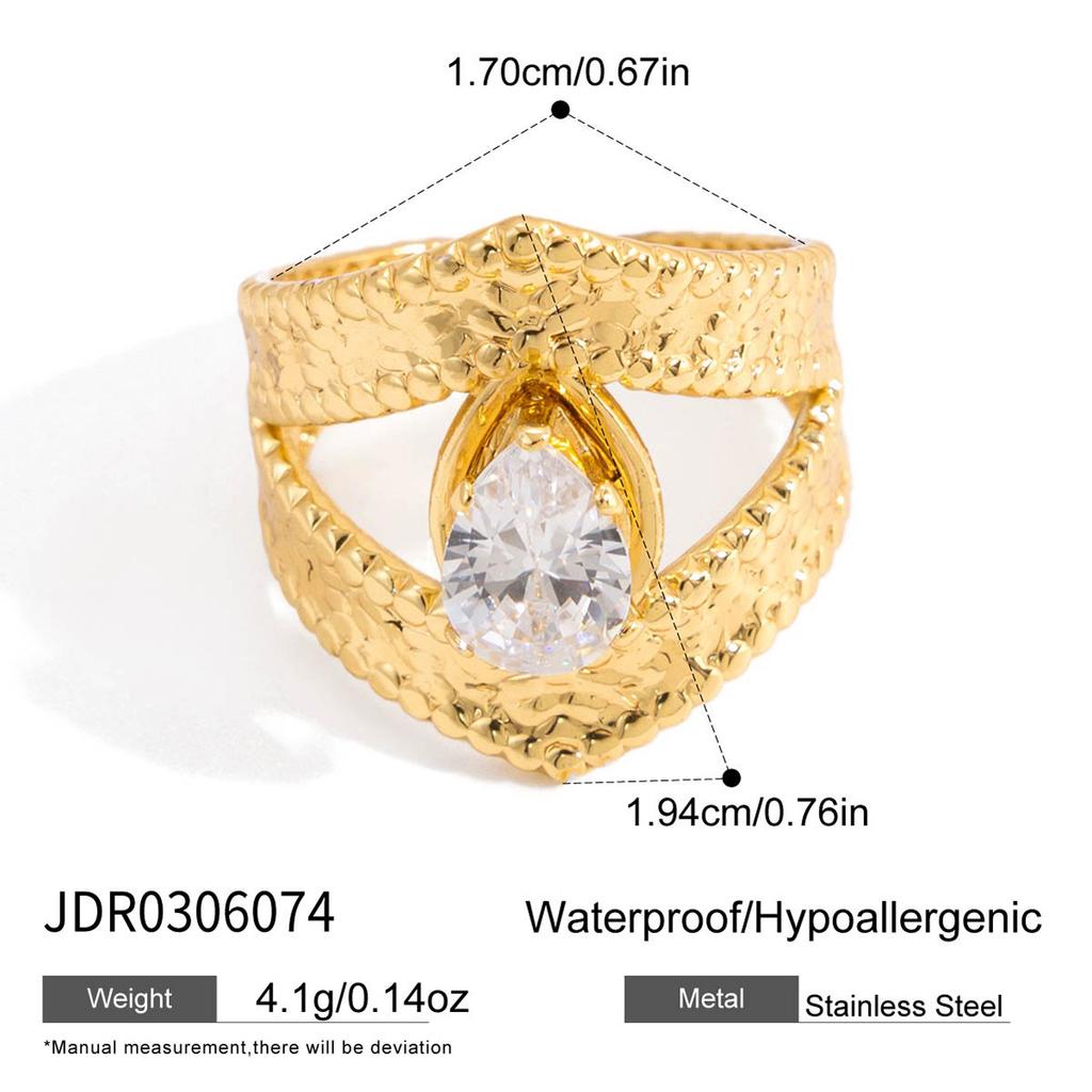 New Trend Stainless Steel Zircon Rings for Women Non-Tarnish Waterproof Jewelry Irregular Geometric Open Adjustable Ring