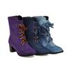 Winter Korean Version of Fashion Round Head Thick Heel Cross Strap Denim Women's Boots 34-48