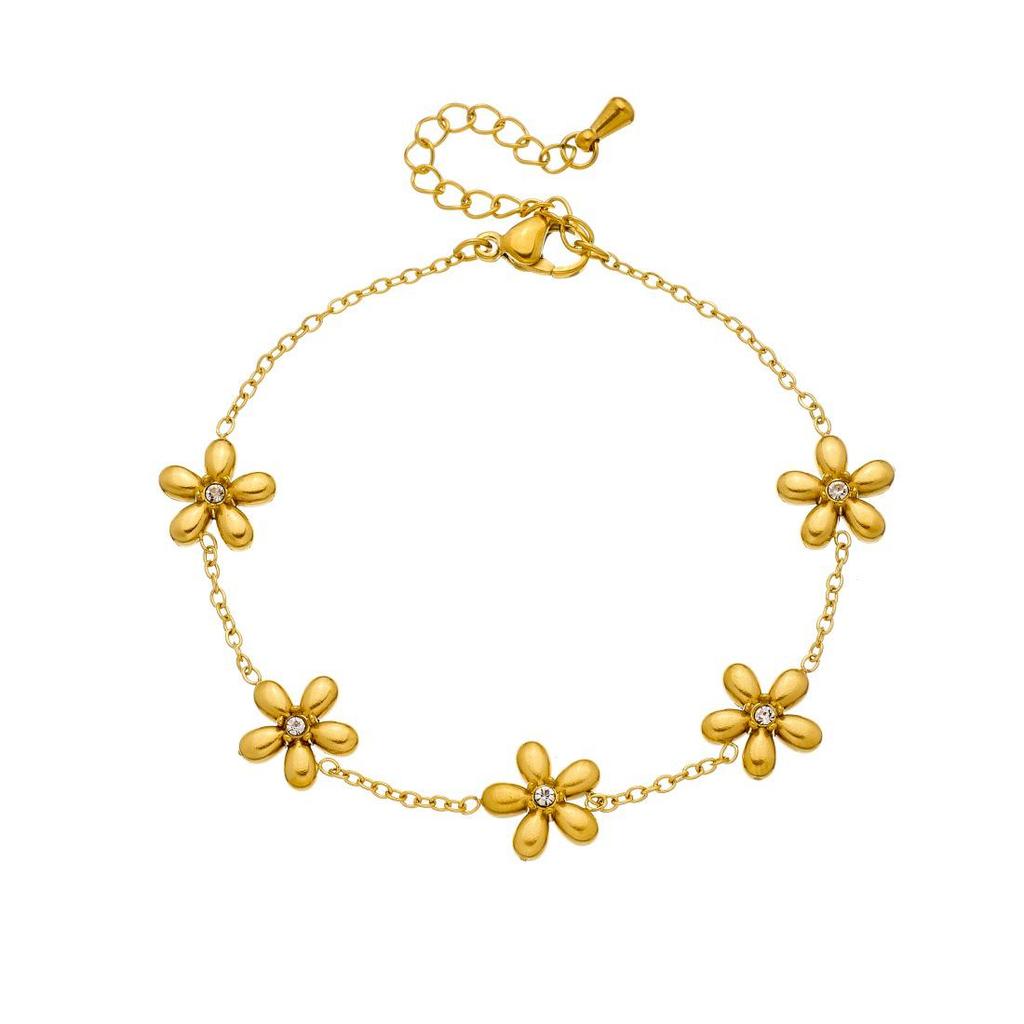 Trendy Gold-Plated Flower Pendant Necklace Set with Diamond Inlay