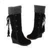 Women's High Boots 2024 Winter Fashion Lace-up Tassel Long Boots Women Platform Wedge Snow Boots Warm Cotton Boots Mujer