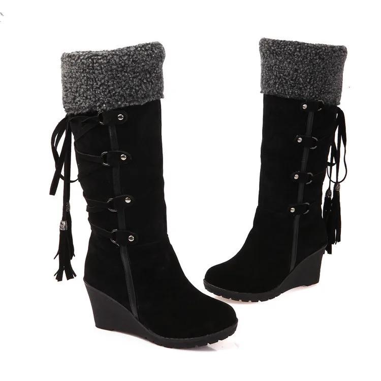 Women's High Boots 2024 Winter Fashion Lace-up Tassel Long Boots Women Platform Wedge Snow Boots Warm Cotton Boots Mujer
