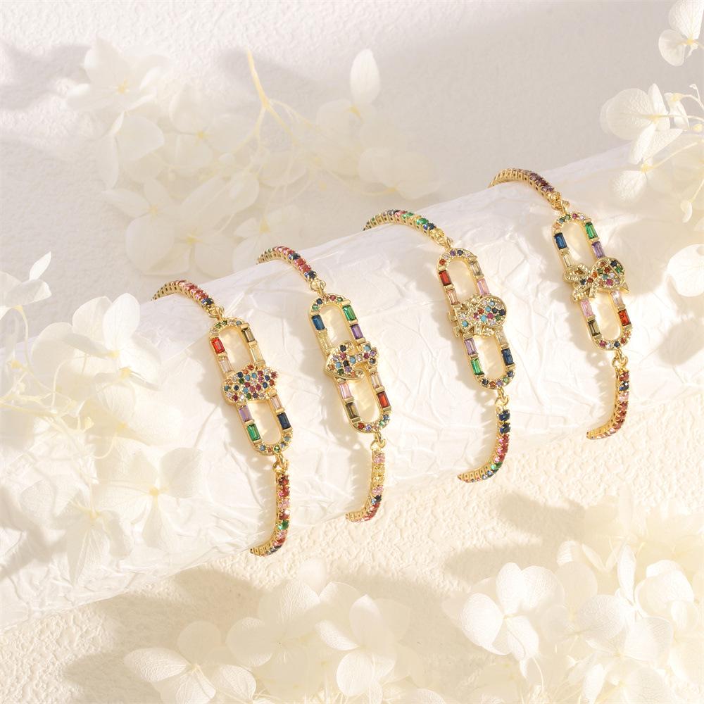 

2024 Adjustable Copper Zircon Colorful Oval Bracelet for Men and Women