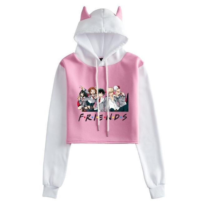 

Новые женские принтованные контрастные кошачьи ушки (Хлеб в форме кошачьих ушей, приготовленный на пару) Свитер с открытым пупком XL