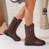 Middle Boots Winter Women'S Korean Style Low Heel Solid Color Fce Warm Plus Size 41 42 Outdoor Anti-Skid Boots New