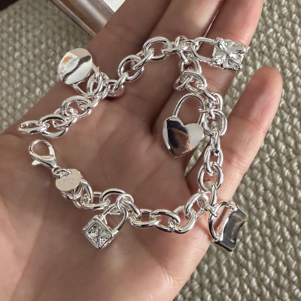 100% Solid 925 Sterling Silver Retro Bracelet for Women Men Vintage Handmade Wide Heavy Hollow Heart Bracelet Birthday Gift