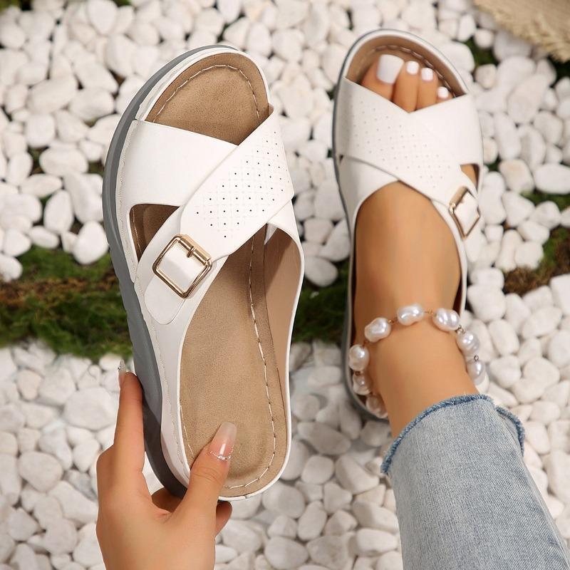 Summer new slope heel cool slippers cross with beach sandals women's large size women's shoes