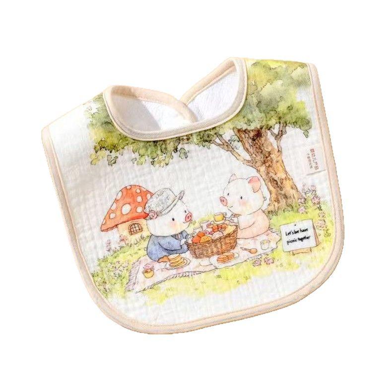 Waterproof U-Shaped Cartoon Baby Drool Bib - Pure Cotton Feeding Bib for Newborns