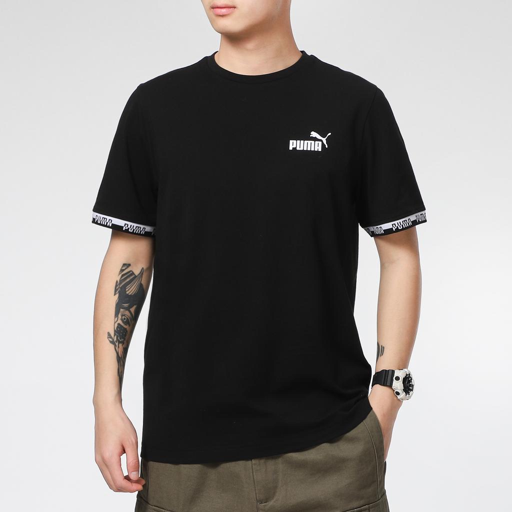 Puma Logo Cuff Sport Crew Neck Short Sleeve T-Shirt Men Tops Black 855985-01