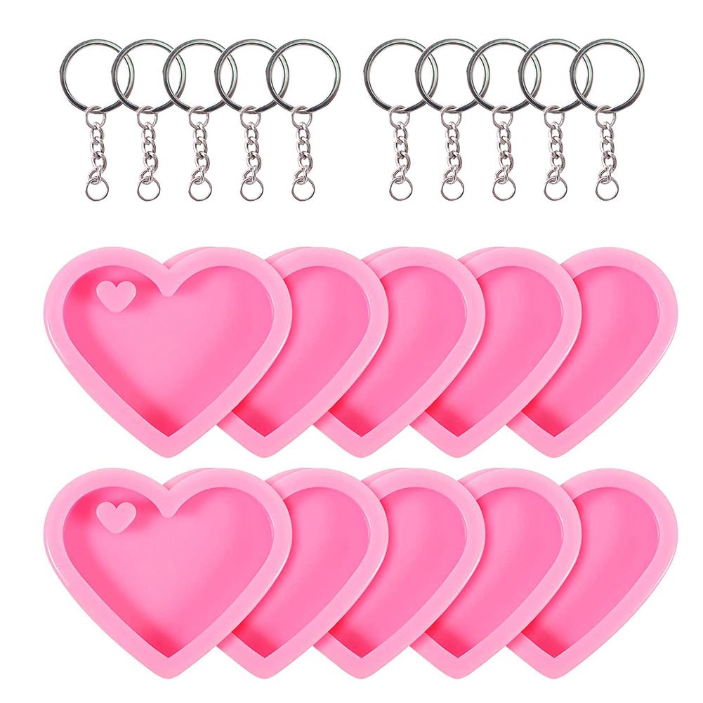 

20Pcs Heart Keychain Molds Set 10 Heart Silicone Mold with Hole 10 Key Rings Pendant Jewelry Making for Valentine s Day Wedding