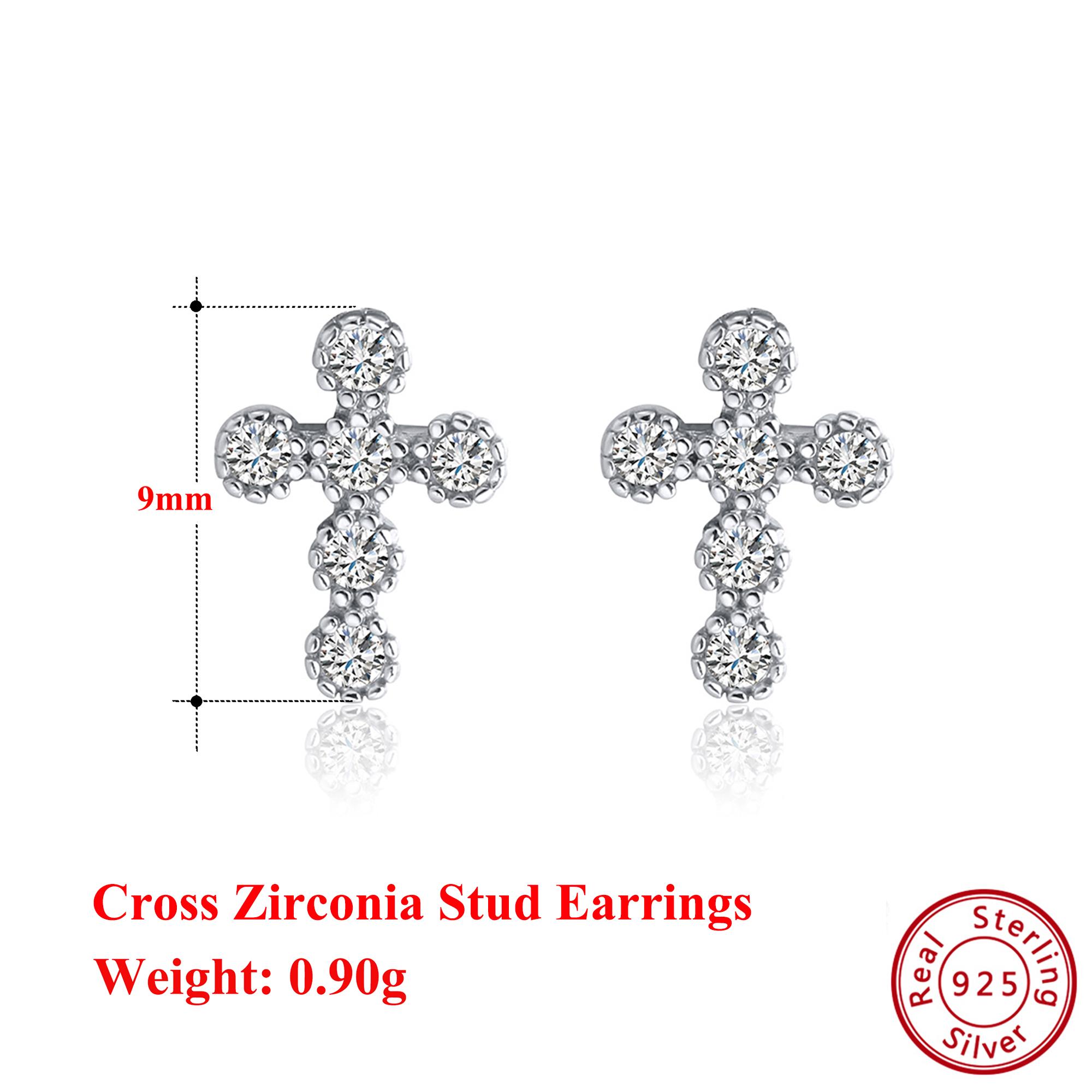

Effie Queen Vintage 925 Sterling Silver Cross Stud Earrings with Sparkling Oval-Cut Zirconia Chic and Religious Jewelry SE106