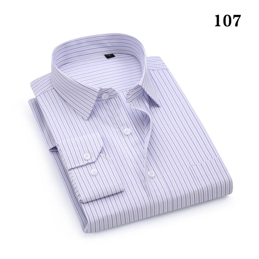 Men’s Striped Business Casual Long Sleeve Shirt, Iron-Free Slim Fit, Square Collar