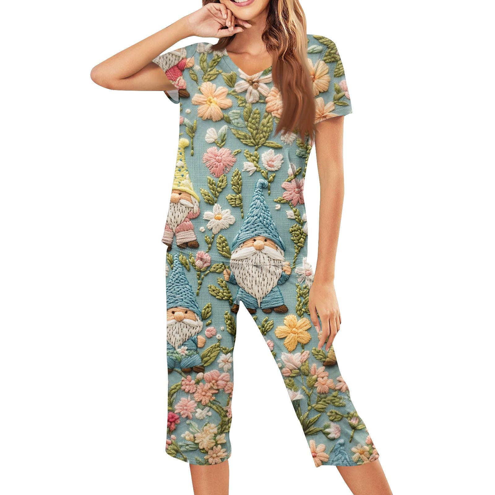 

Женская повседневная спортивная пижама с коротким рукавом и укороченными брюками с рождественским принтом XL