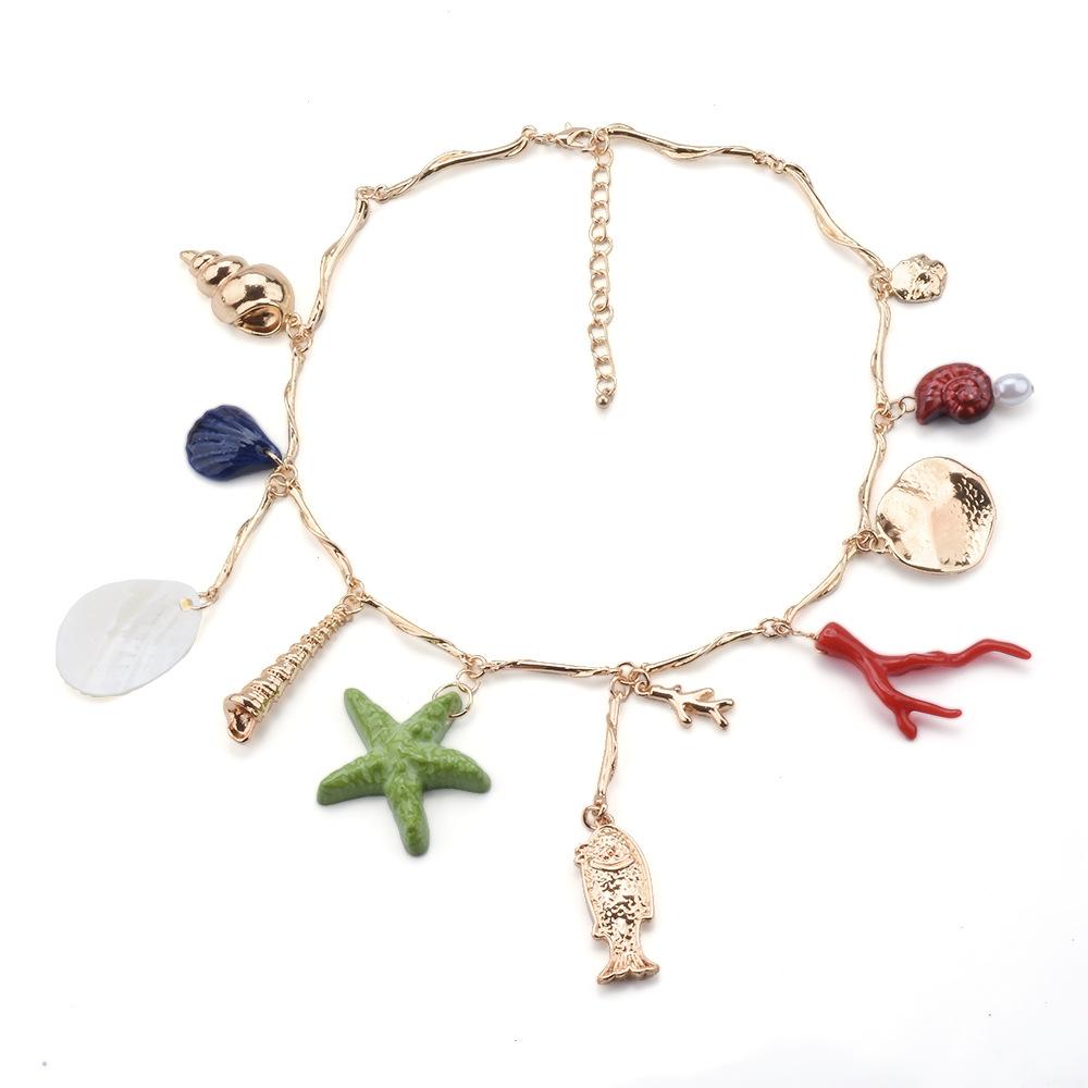 Drip Oil Conch Starfish Alloy Necklace Multi-Accessory Bohemian Jewelry