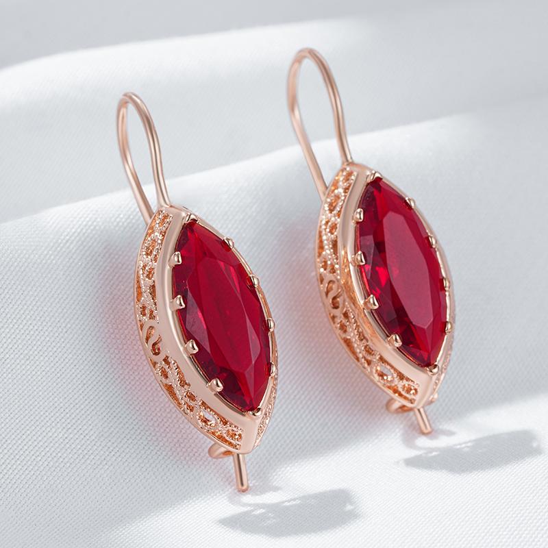 Shiny Red Natural Zircon Long Drop Earrings For Women Rhombus Rose Gold Color High Quality Daily Fine Jewelry