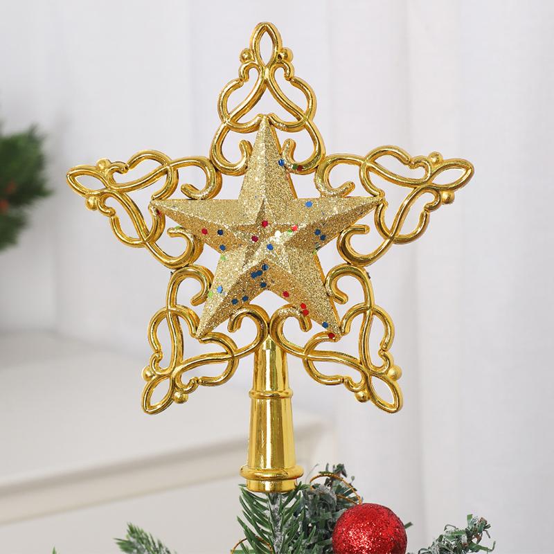 1Pcs Christmas Tree Topper Decoration Glitter Hollow Gold Star Xmas Tree Ornaments for Home Room Decor 2025 Xmas New Year Gift