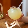 Cocktail Glass Cup with Wood Stand Creative Lunar Round Shape Drink Cup with Straw Christmas Cups Iced Coffee Cups Drinkware