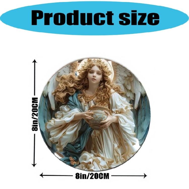 Angel Reading Book Theme Wooden Hanging Sign Front Door Round Plaque For Home Holiday Garden Party Decoration Ornament