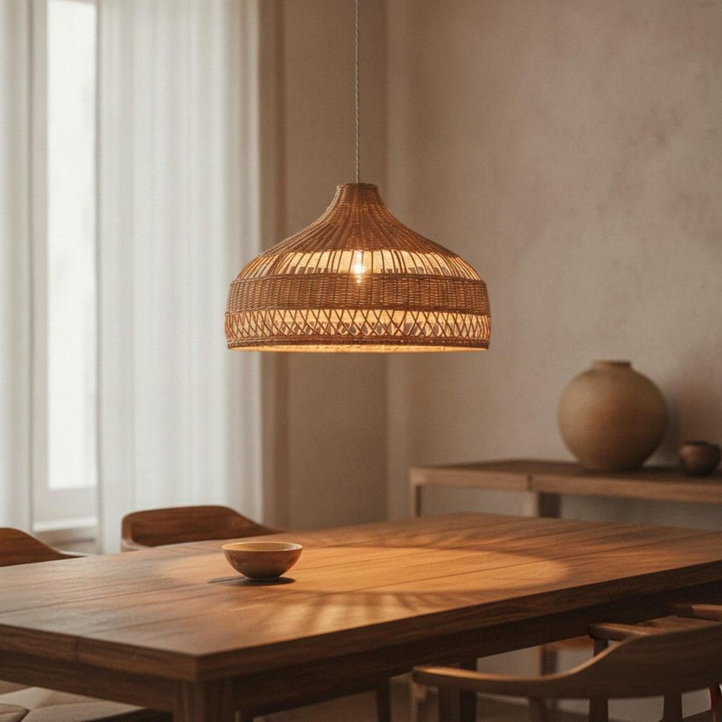 Rattan Pendant Lamp Organic Light Warm for Dining Room, Cafe
