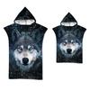 Wolf Großes Strandtuch Badetuch Schnelltrocknende Handtücher Kapuzenmantel Neoprenanzug Erwachsener Kind Eltern-Kind-Poncho Bademantel für Schwimmen Surfen