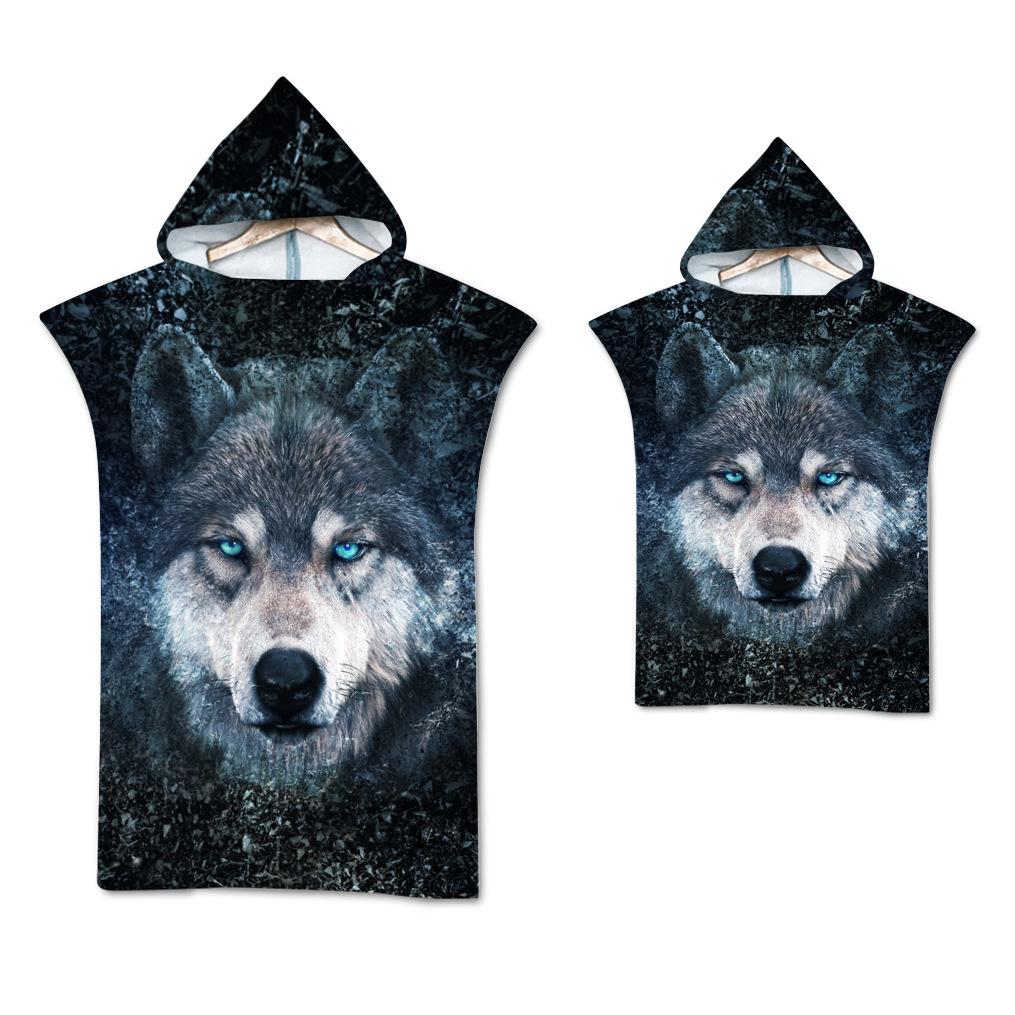 Textilien Wolf Large Beach Towel Bath Towel Quick Dry Towels Hooded Cloak Wetsuit Adult Child Parent-Child Poncho Bathrobe For Swim Surf