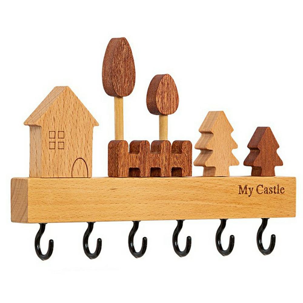 

Rustic Wooden Key Hanger with 6 Hooks Wall Mounted Home Entryway Organizer B