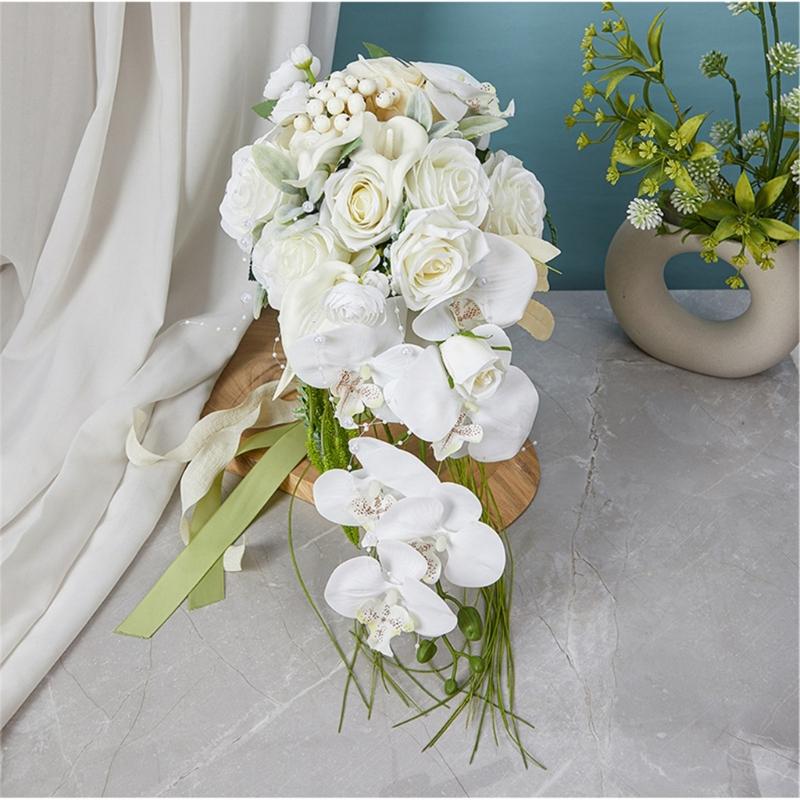 Elegant Flower Bouquet Faux Silky Flowers Stylish White Realistic Rose and Calla Flower Bouquet Set for Event