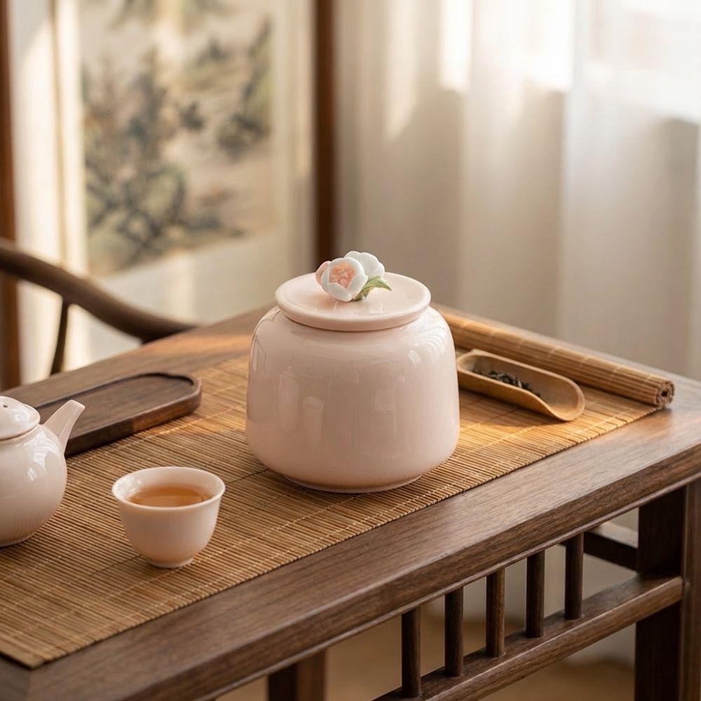 Pink Ceramic Tea Jar Flower-Patterned Tea Packaging Box Tea Container Tea Tin Can  Tea Ceremony