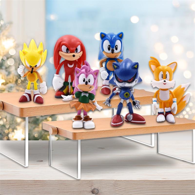 AjieQaQ Sonic the Hedgehog Figurine Set, 6-Piece Multicolor Anime Character Model, 7cm Collectible Display