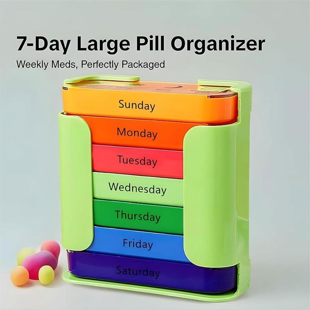 Portable Weekly 7 Days Pill Box Colorful Design Stackable 4 Times A Day Medicine Storage Dispenser Plastic Pill Organizer Boxes