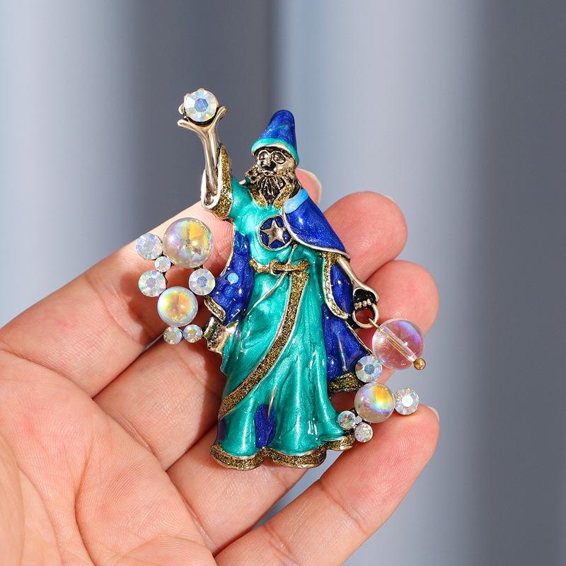 Bubble Wizard Vintage Crystal Ball Wizard Brooch 5*8CM