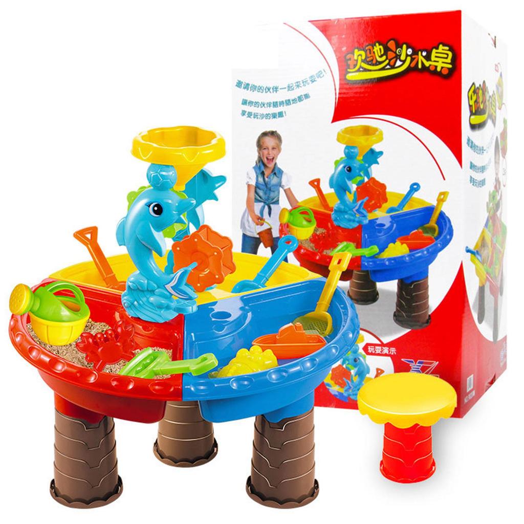 Kids Sand Water Table Play Set, Outdoor/Indoor Sandbox Toy Beach Toys Tools, 4-in-1 Activity Table for Toddlers, Summer Backyard Beach Toy for Kids 3+