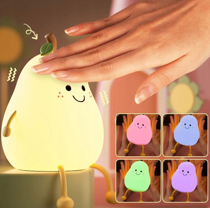 Lampada da notte in silicone a forma di pera. Lampada a forma di pera per bambini.