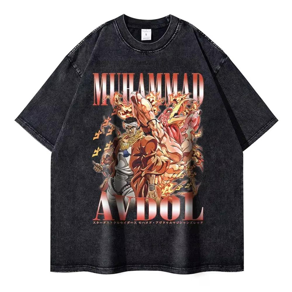 Anime JoJos Bizarre Adventure T Shirt Men Vintage Streetwear Manga Stone Ocean Washed T-shirts Kujou Jolyne Unisex Tops Tee