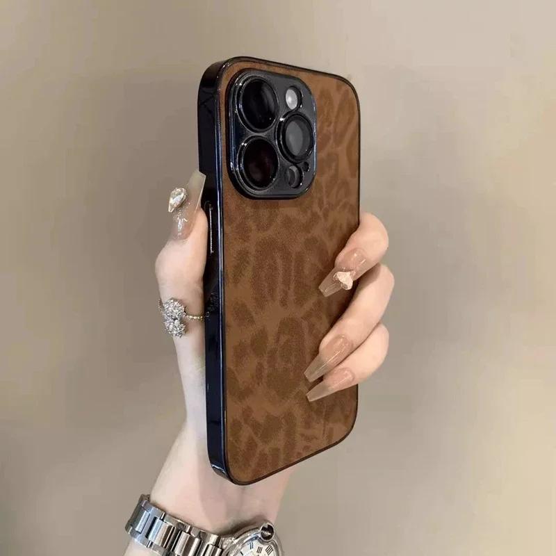 Luxury Leopard Print Phone Case For iPhone 11 12 13 14 15 16 Pro Max Plus Shockproof Bumber Cases Cover