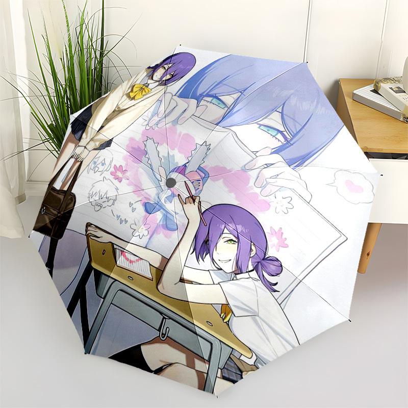 

1pc Automatic Folding Umbrella with 8 Bone Iron Frame - Perfect for Fans, Travelers, and Daily Use | Featuring Cute Anime Characters and Floral Design