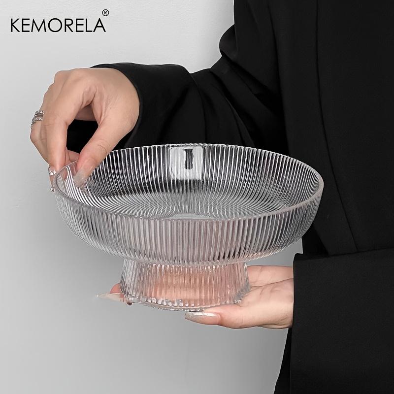 Hammered Glass Fruit Bowl Large Capacity Vertical Stripe Design for Restaurants Cakes And Snacks Elegant Serving Bowl