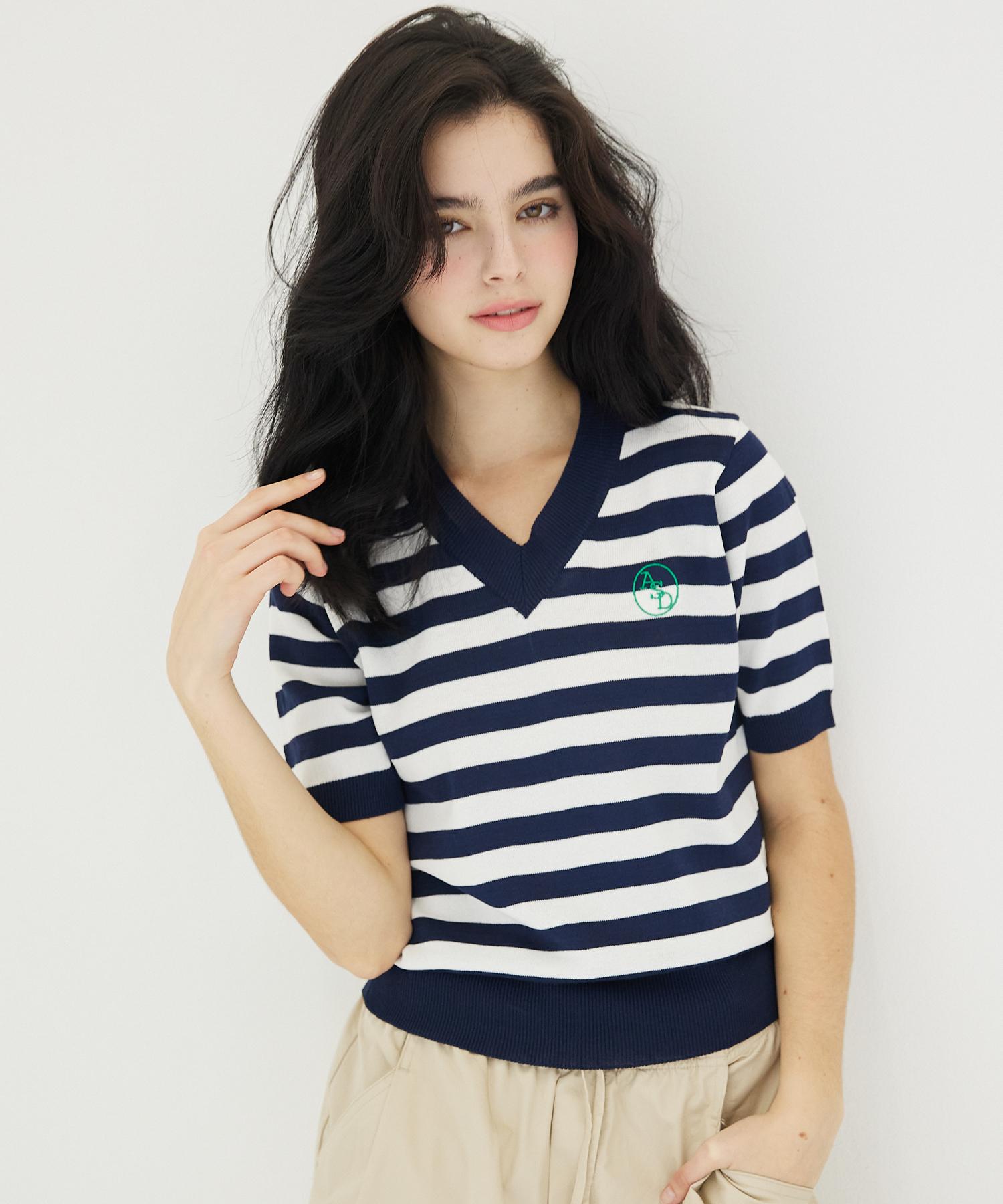 Awesome Studio V-Neck Striped Knit Navy Navy/Free