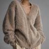 Women Knitting Coat V-Neck Long Sleeve Solid Color Single Breasted Sweater Coat Loose Fit Stretchy Outwear