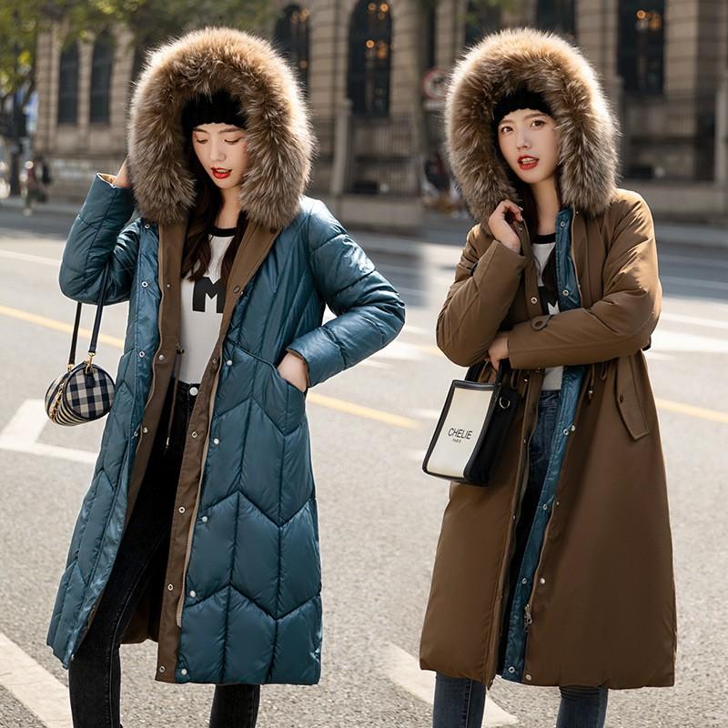 Womens Mid-Length Parka Reversible Slim Fit Thick Solid Color Casual Cotton Coat Winter