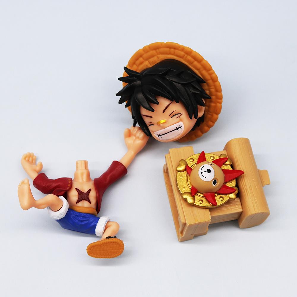 One Piece Q Version Luffy Sanji Sitting Posture Action Figure Model Car Desktop Ornament Accessorie Cartoon Decor Toys