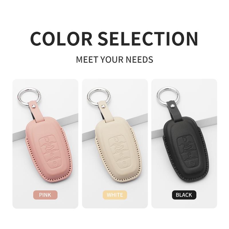 Fashion Car Key Case Cover For Faw Hongqi E-Hs9 High-End H5 H9 Car Keyring Luxury Leather Auto Accessories