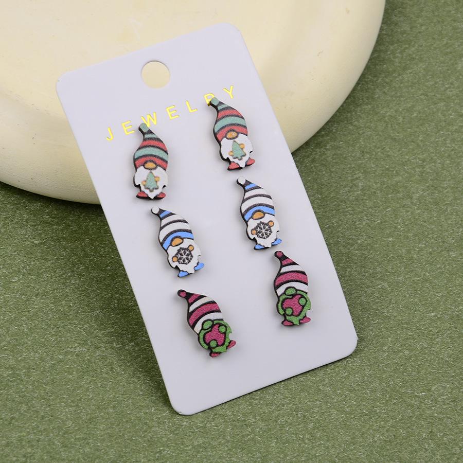 European & American Christmas Gnome Dwarf Wooden Stud Earrings