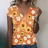 Women V Neck Short Sleeve Floral Print T Shirt Casual Lightweight Top Summer Blouse Soft Fabric Comfortable Fit