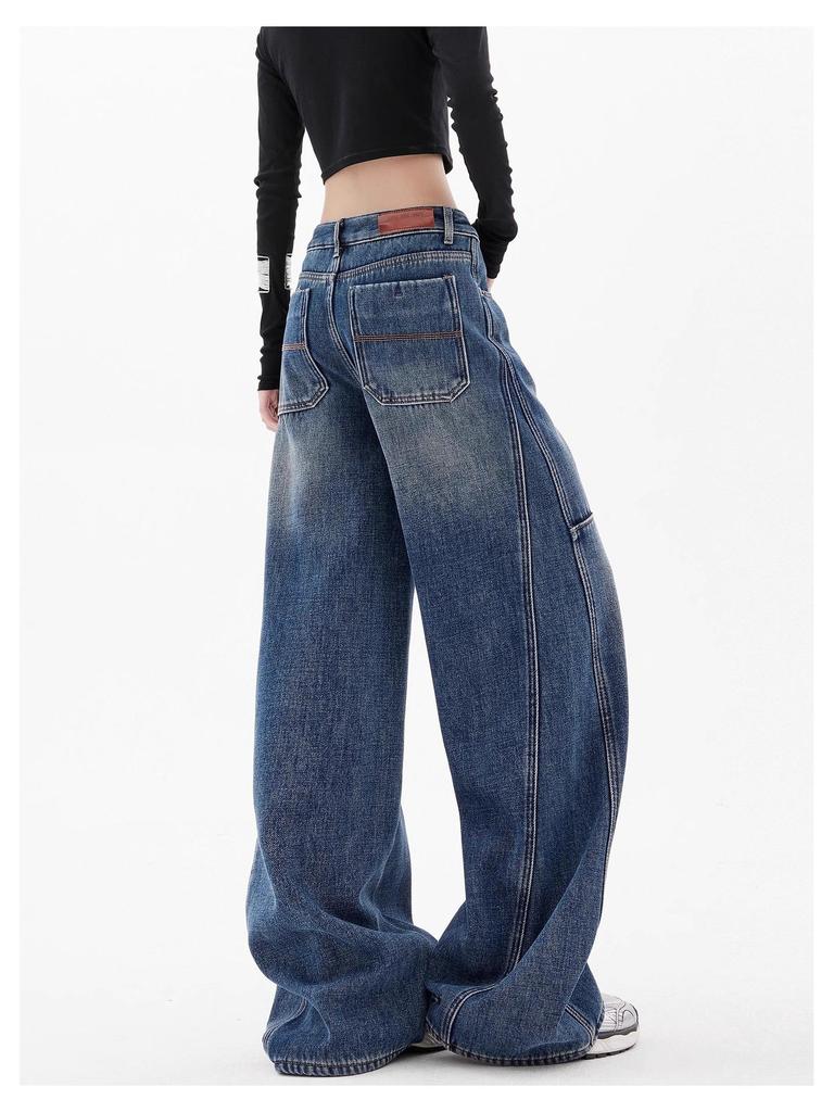 Autumn High-End Extra Long Wide Leg Slimming Floor-Length Loose Scimitar Jeans for Women