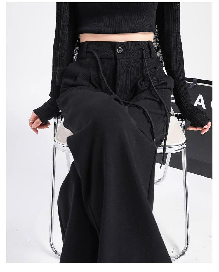 

Женские серые спортивные брюки с высокой посадкой, шнуровкой и кулиской для миниатюрных женщин - 145 см Весна/Осень Прямые Слим-фит 2XL (126-145 jin)