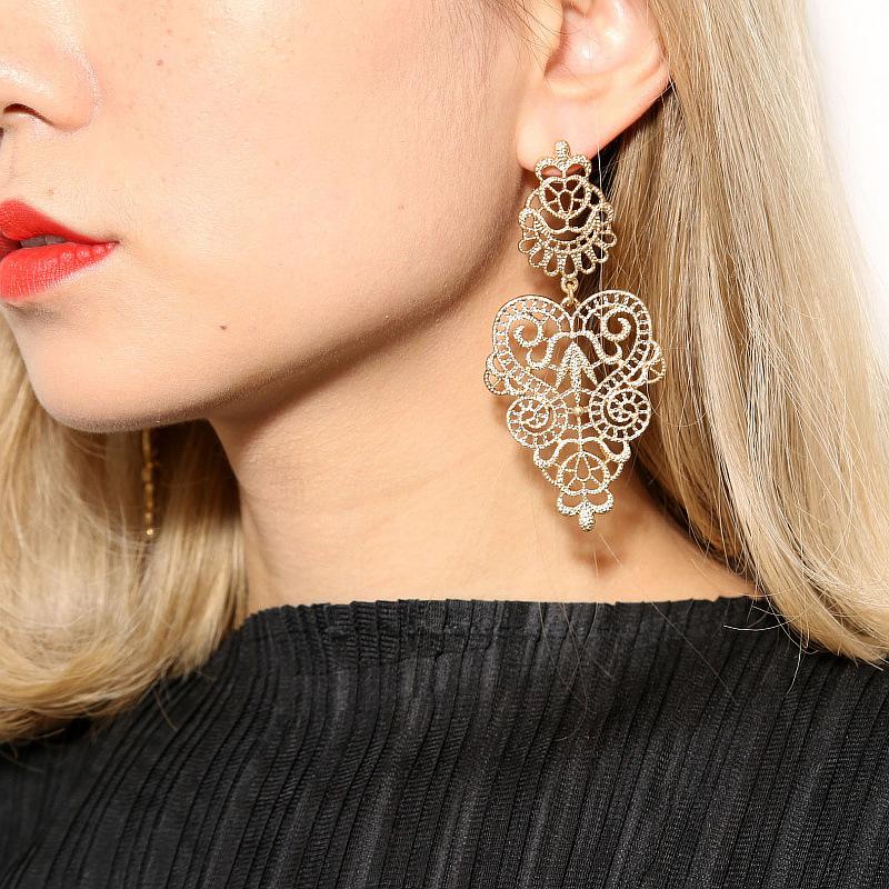 European Fashion Exaggerated Bohemian Hollow Leaves Flower Big Pendants Drop Earrings For Women Jewelry Brincos Bijoux Gift
