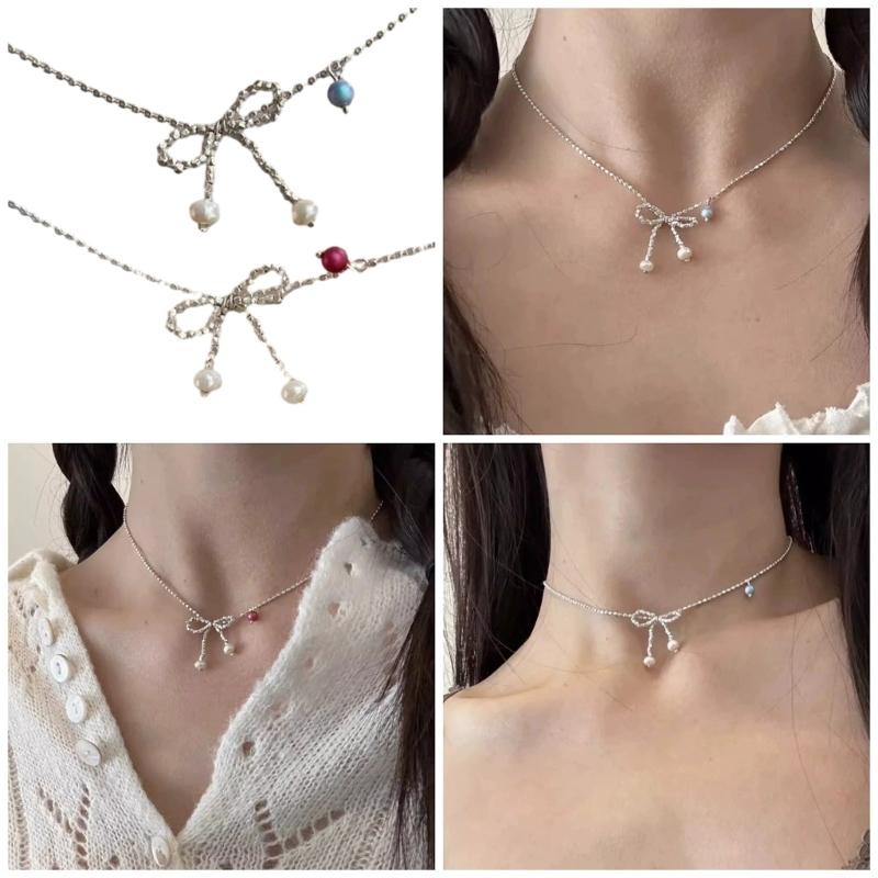 Elegant Bowknot Necklace Stylish Charm Necklace Versatile Jewelry Alloy Material Perfect for Daily Wear Parties and Date